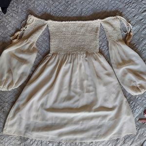 Strapless Babydoll Style Dress With Puffy Sleeves